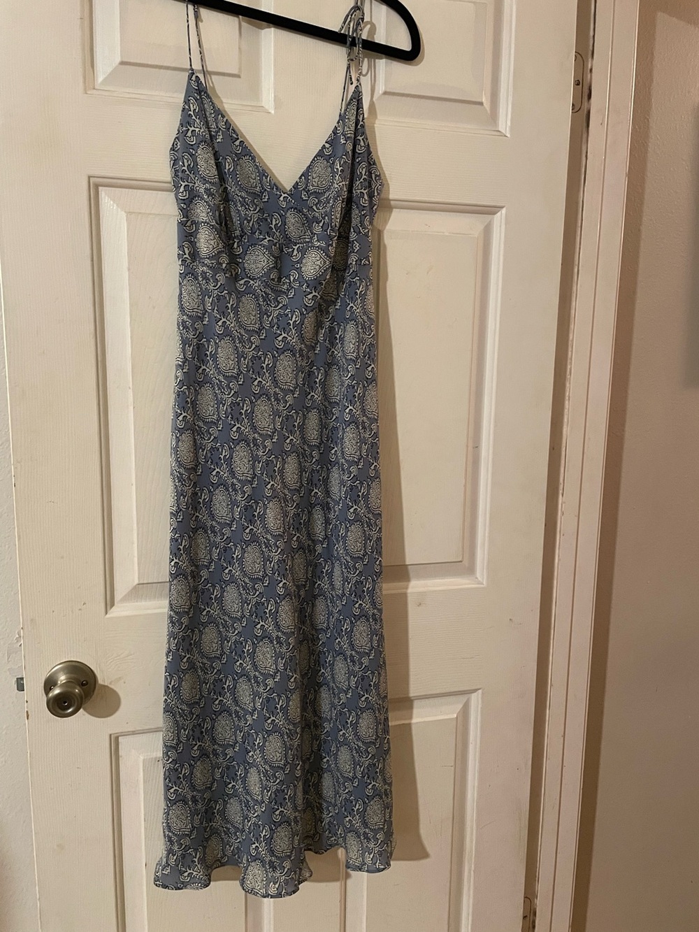 Vintage J.Crew 100 Silk Paisley Damask Empire Waist Slip Maxi Dress 8 Blue